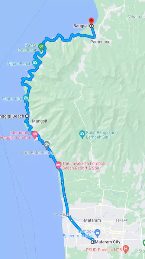 senggigi route to get to bangsal harbor from mataram city