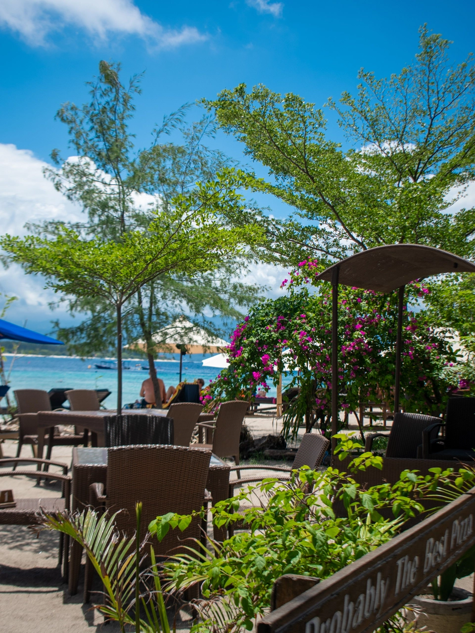 beacfront restaurant seating on gili trawangan